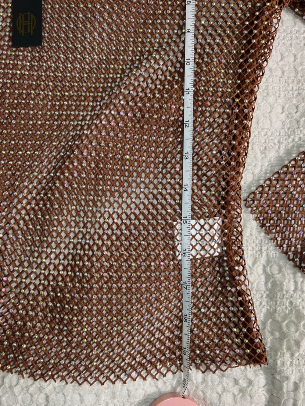 House of Harlow 1960 Brown Mesh Long Sleeve Rhinestone Top size M - Picture 4 of 6